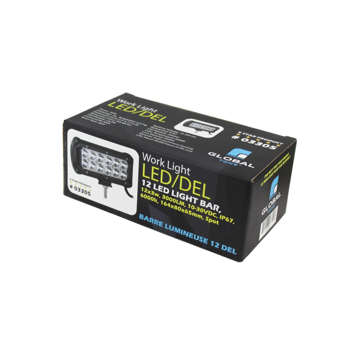 Barre lumineuse 12 DEL, 36 W, 3000 lm, 10-30 V CC, IP67, faisceau étroit