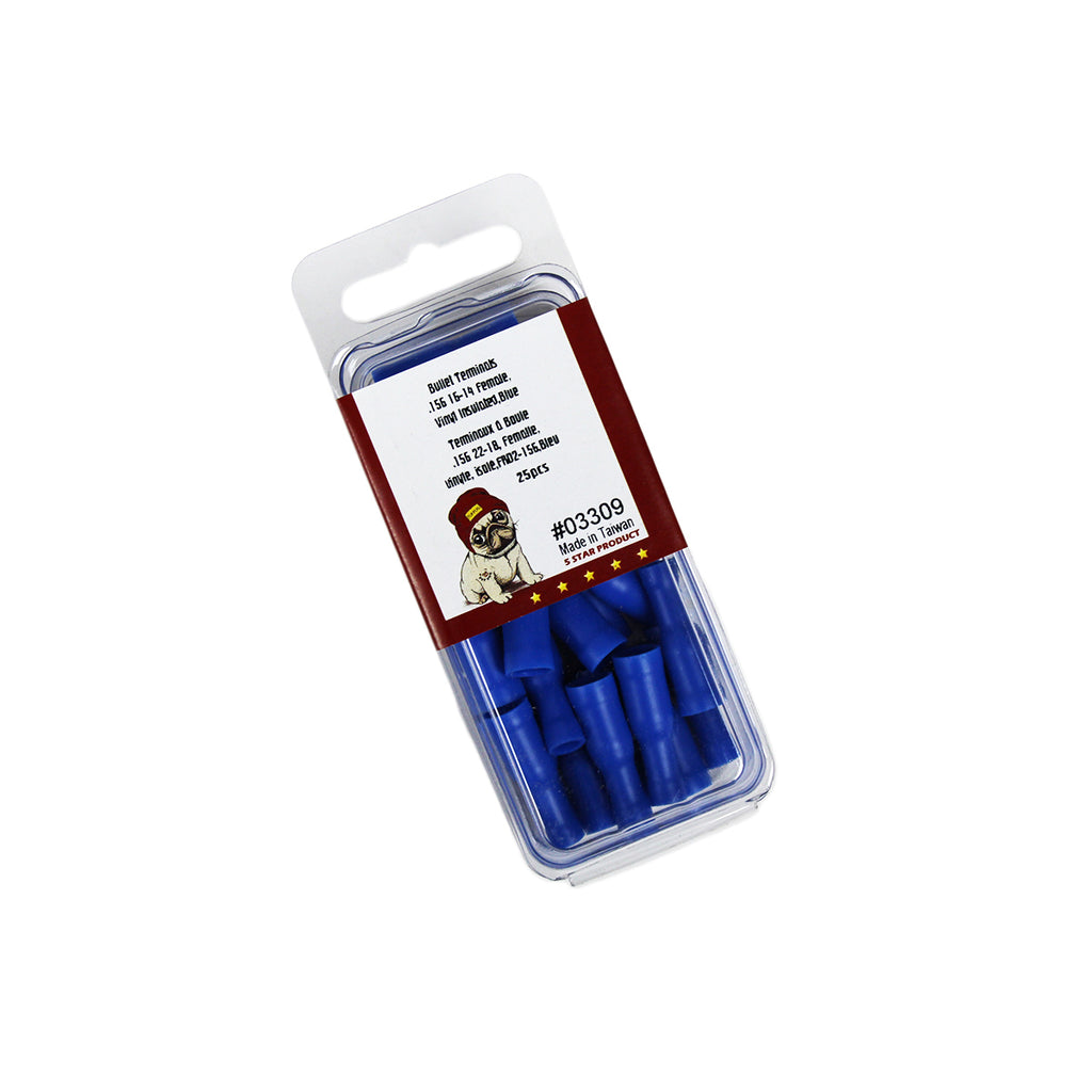 Cosses balle femelles 0,156 po, 16-14 AWG, vinyle, bleu, sac de 25