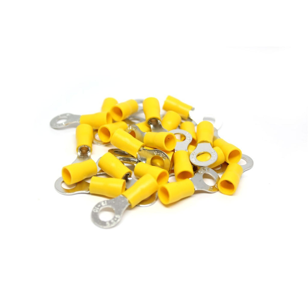Cosses à anneau 1/4 po, 12-10 AWG, vinyle, jaune, sac de 25