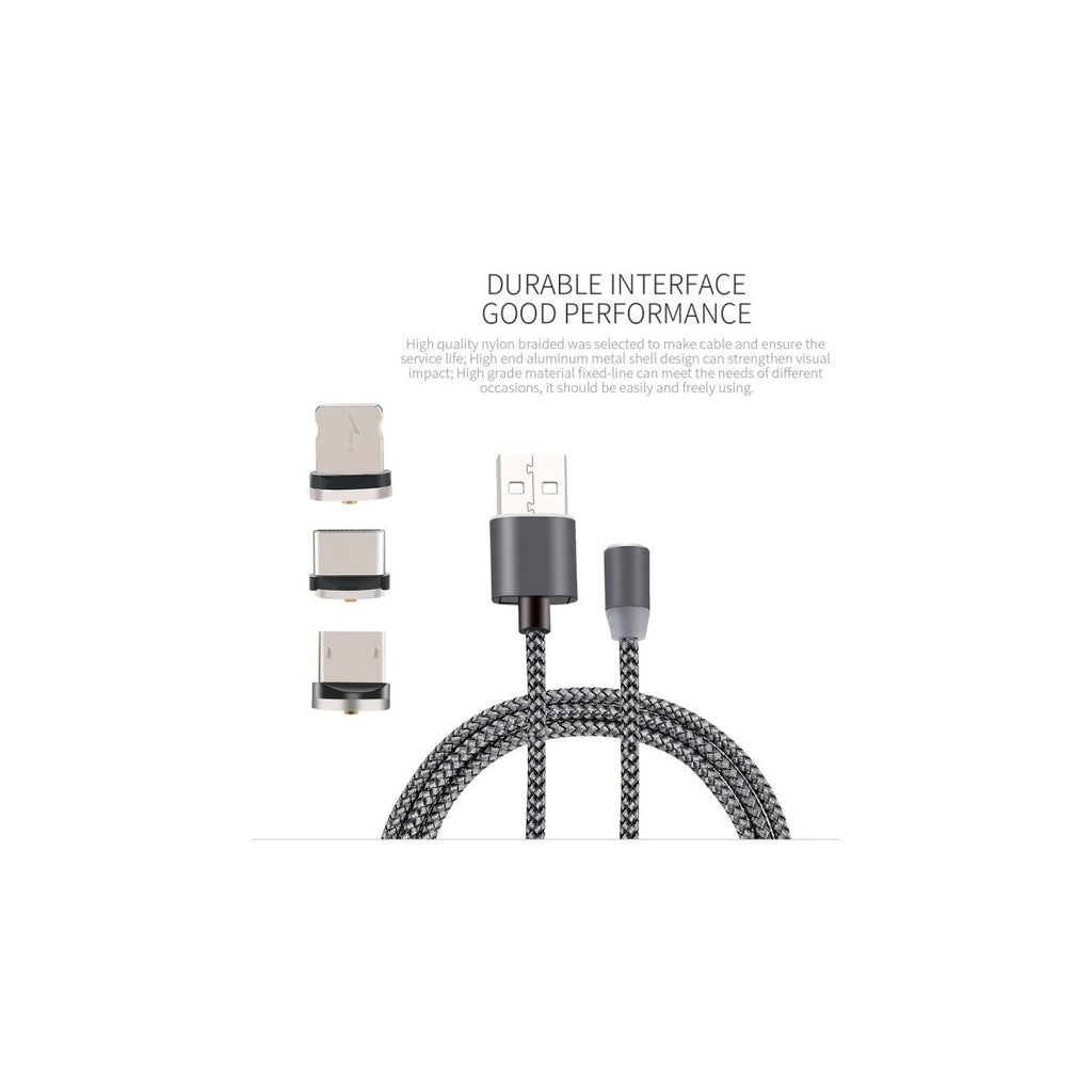 Câble magnétique 3 en 1 Micro USB Lightning Type C pour Android Apple, Gris