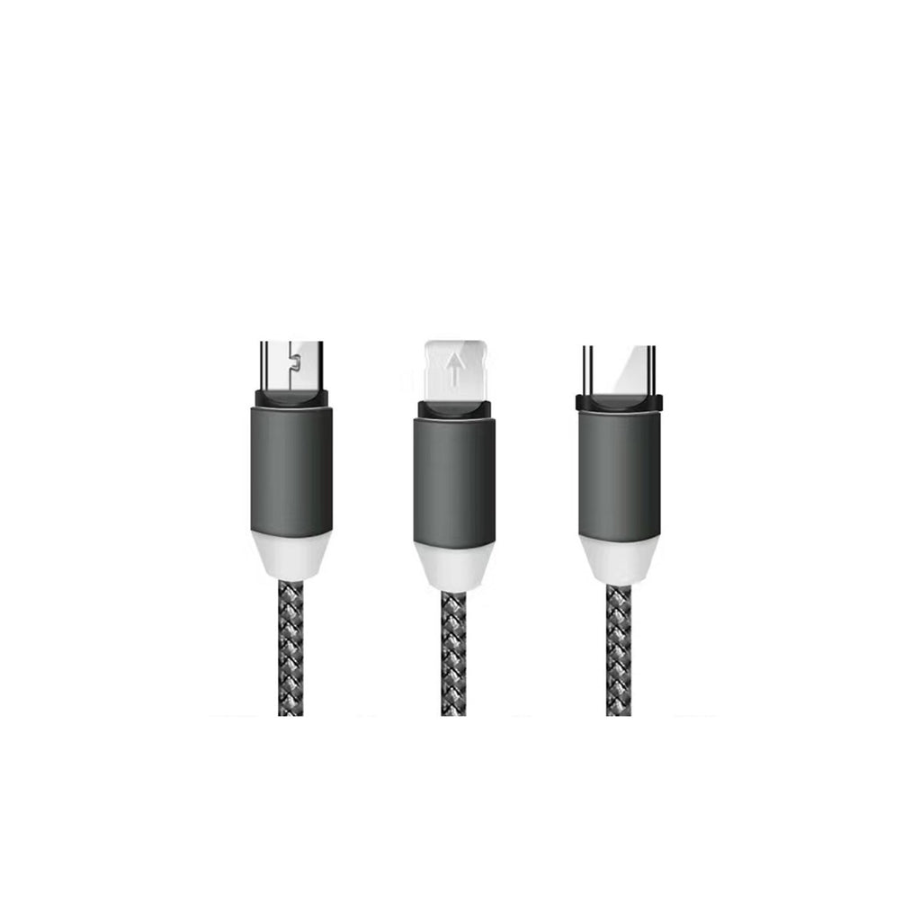 Câble magnétique 3 en 1 Micro USB Lightning Type C pour Android Apple, Gris