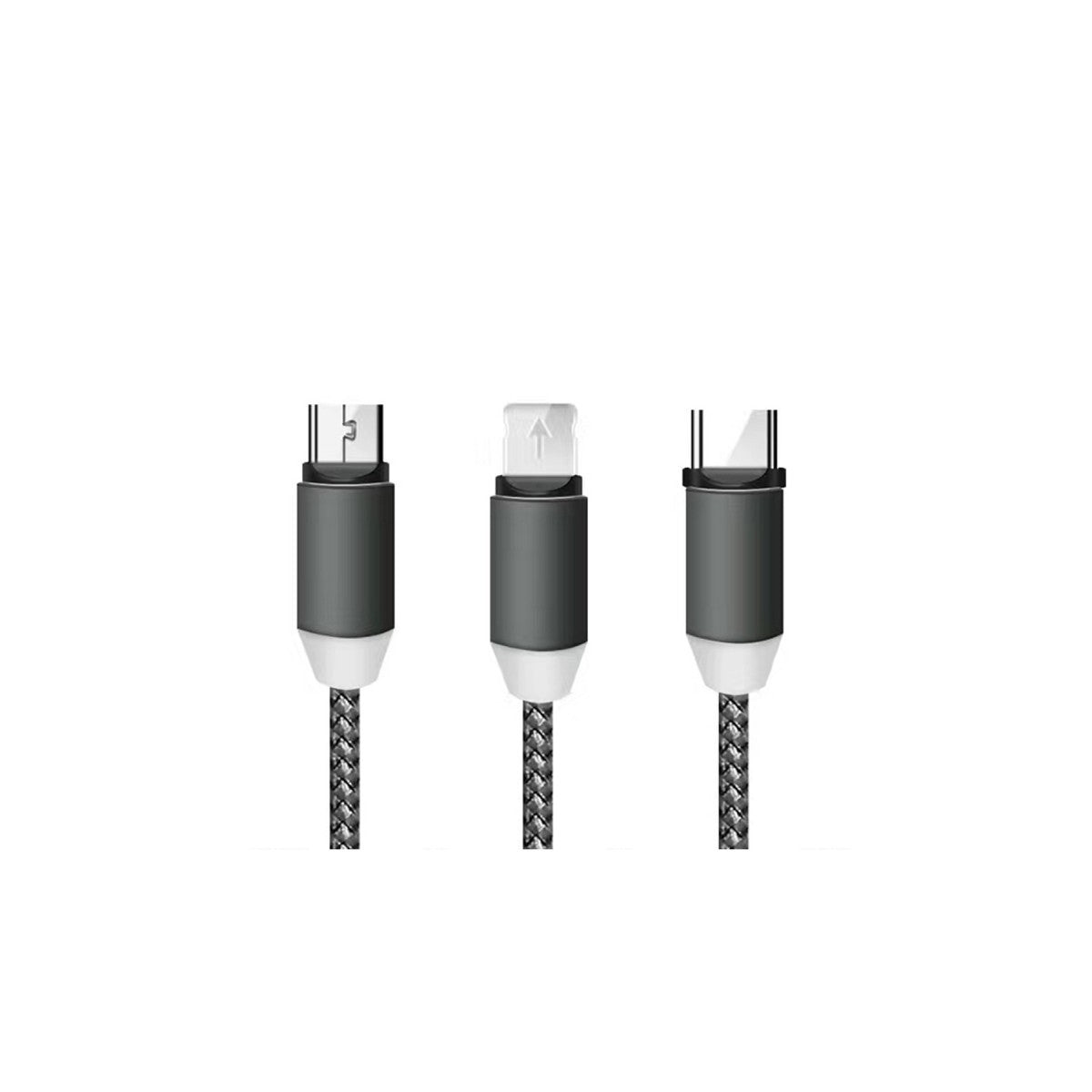Câble magnétique 3 en 1 Micro USB Lightning Type C pour Android Apple, Gris