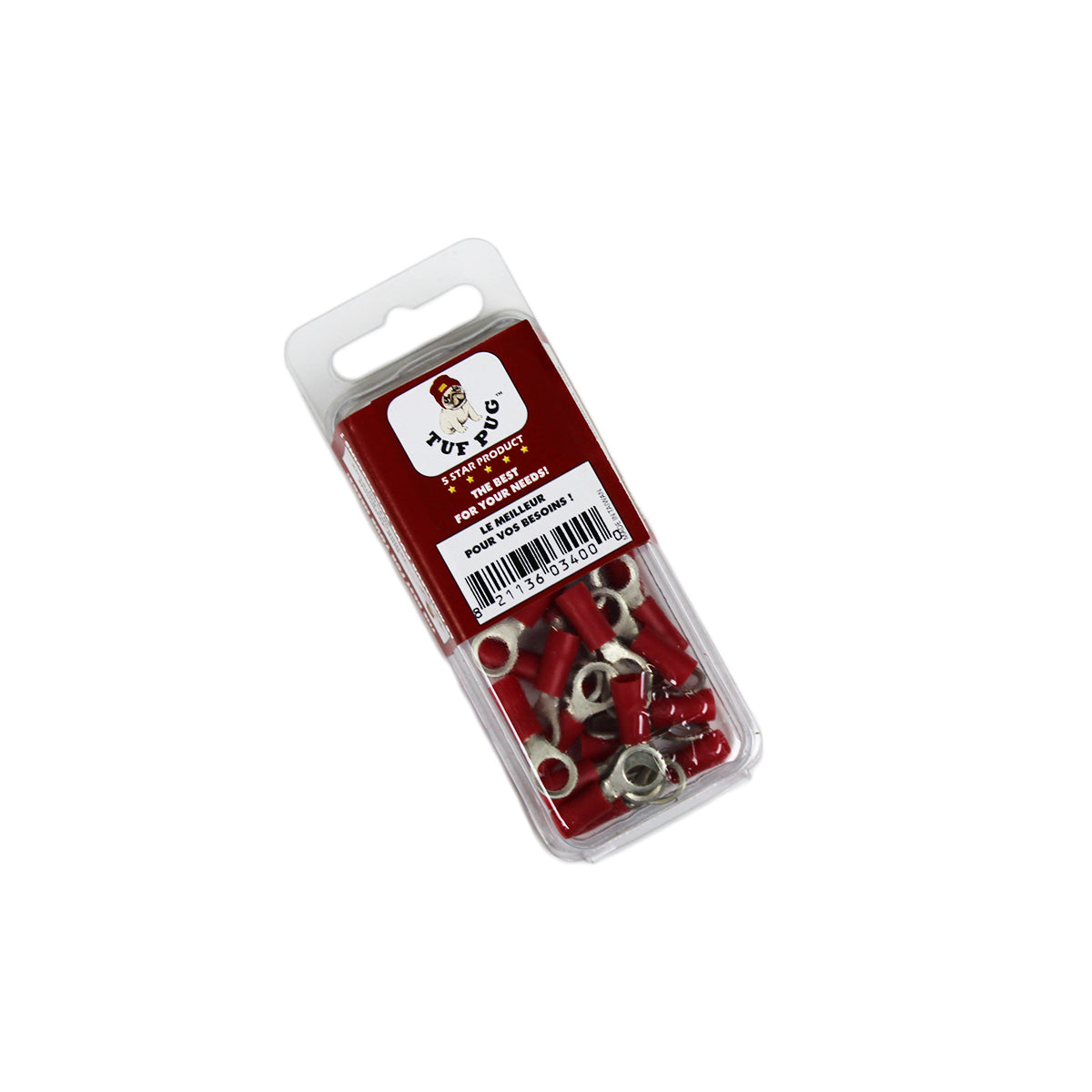 Cosses à anneau n° 10, 22-16 AWG, vinyle, rouge, sac de 25