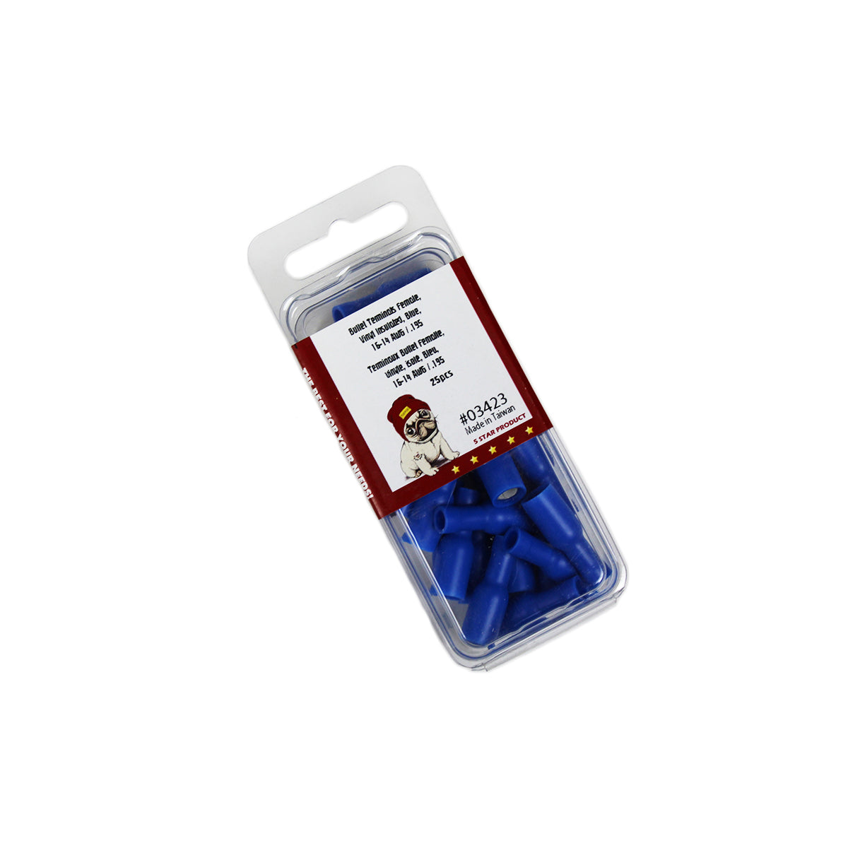 Cosses balle femelles 0,195 po, 16-14 AWG, vinyle, bleu, sac de 25