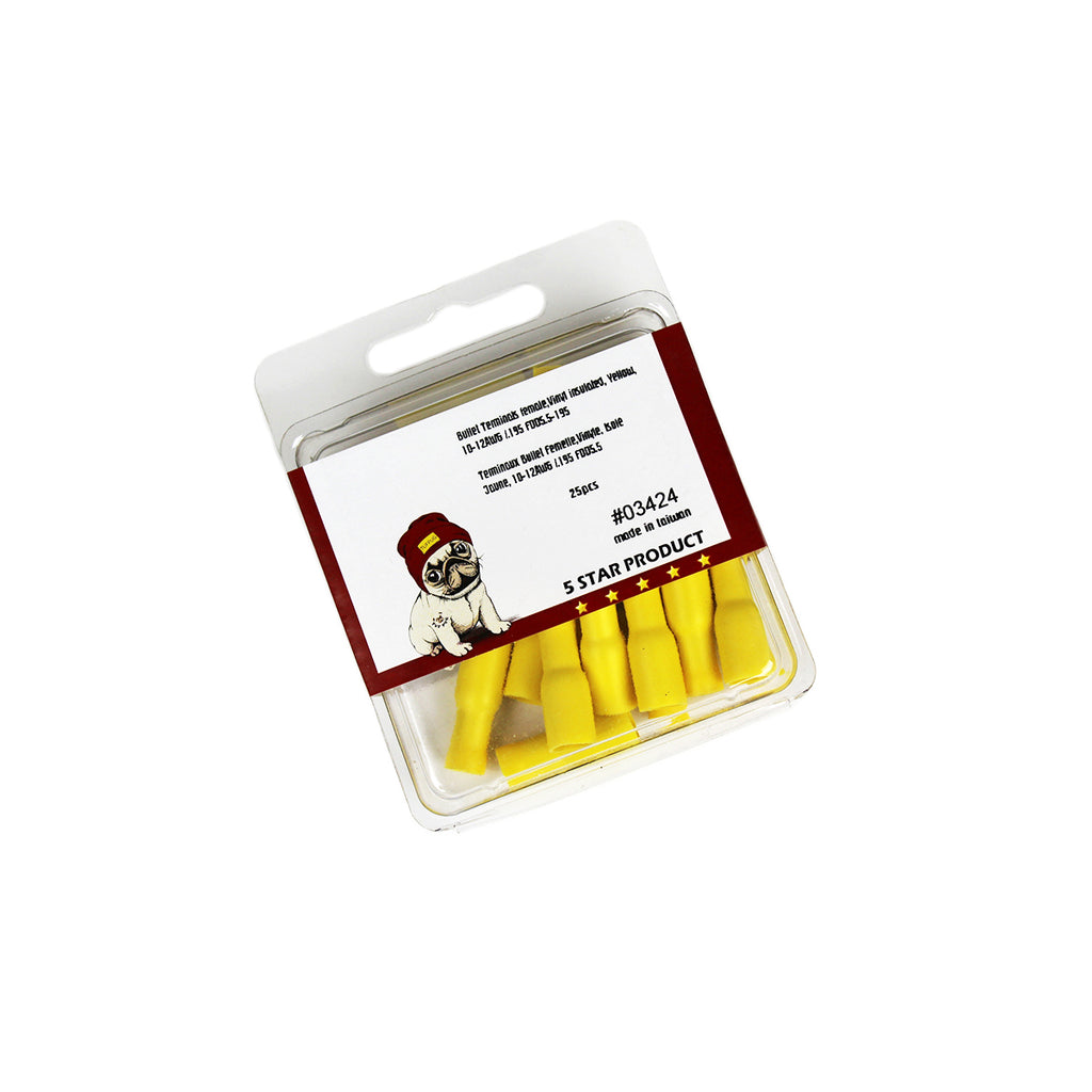 Cosses balle femelles 0,195 po, 12-10 AWG, vinyle, jaune, sac de 25