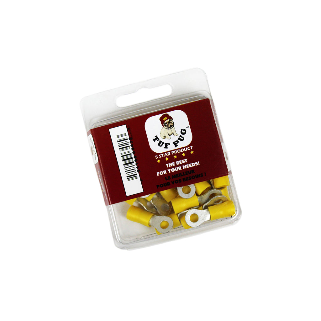 Cosses à anneau n° 8, 12-10 AWG, vinyle, jaune, sac de 25