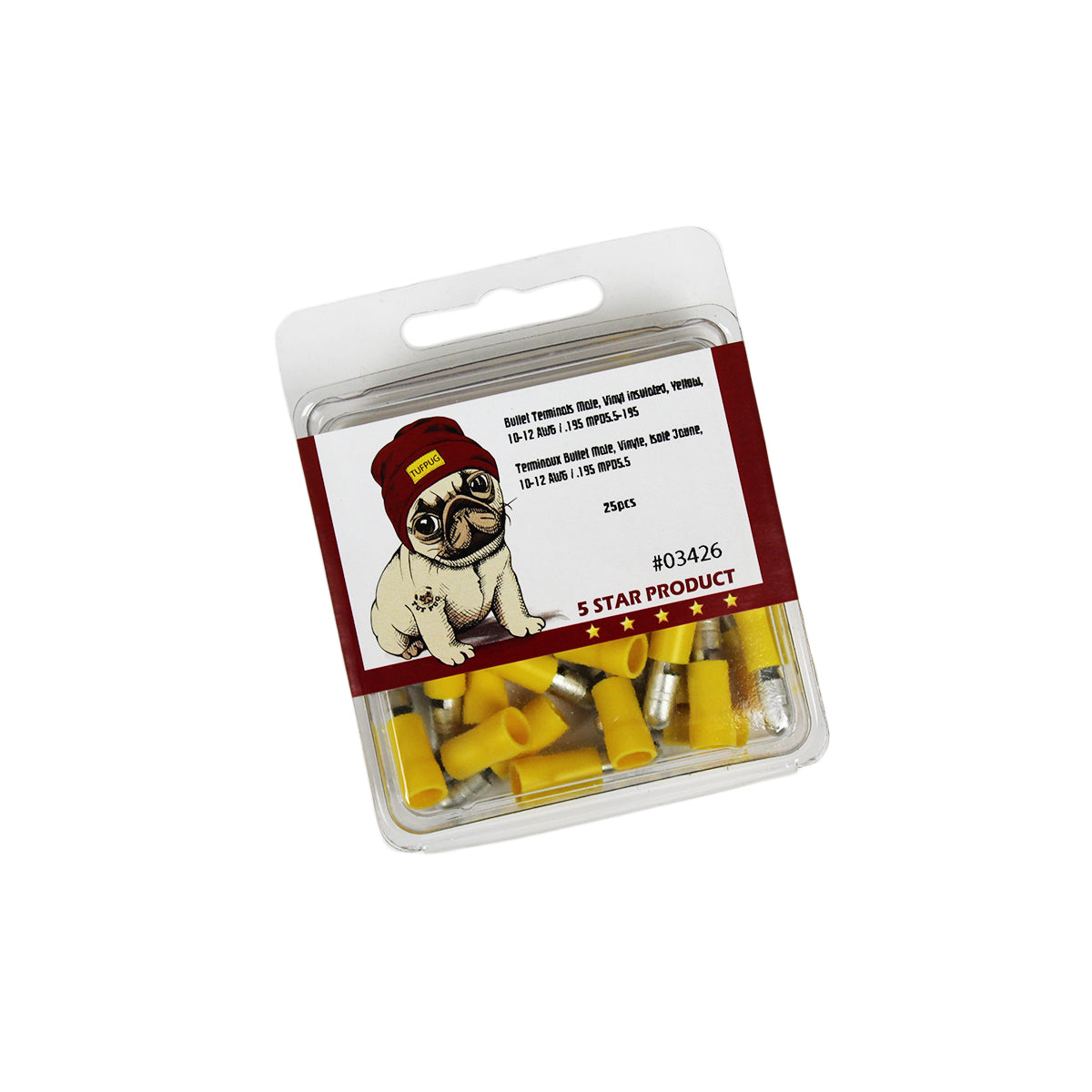 Cosses balle mâles 0,195 po, 12-10 AWG, vinyle, jaune, sac de 25