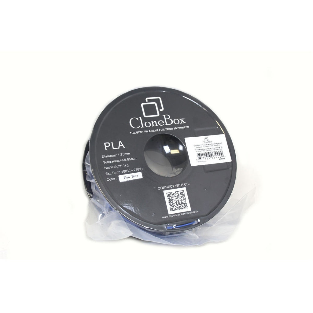 CloneBox Filament PLA 1,75 mm pour imprimante 3D, 1 kg, bleu fluo