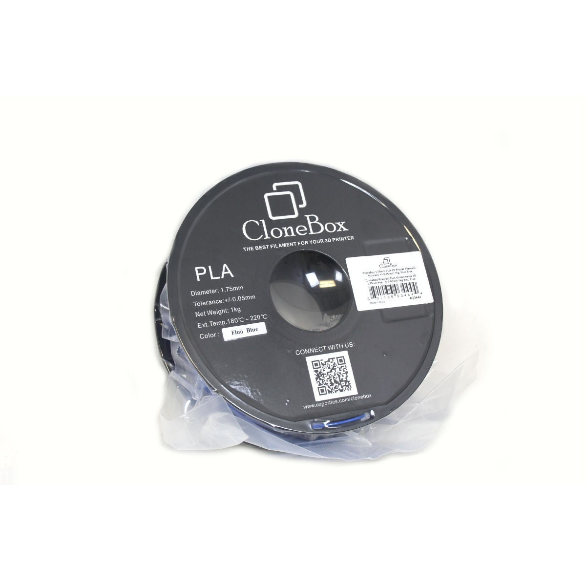 CloneBox Filament PLA 1,75 mm pour imprimante 3D, 1 kg, bleu fluo