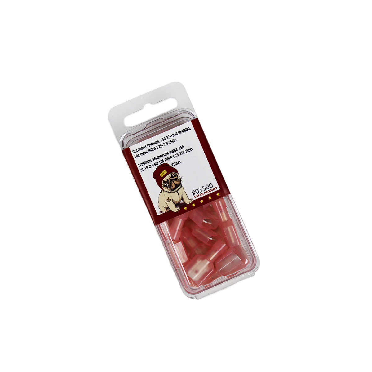 Cosses à déconnexion rapide mâles 0,250 po, 22-18 AWG, nylon, 10 A, sac de 25