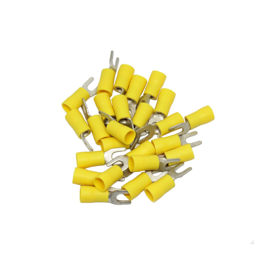 Cosses à fourche n° 8, 12-10 AWG, vinyle, jaune, sac de 25