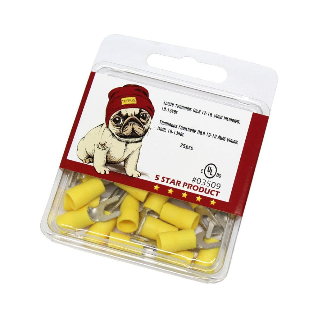 Cosses à fourche n° 8, 12-10 AWG, vinyle, jaune, sac de 25