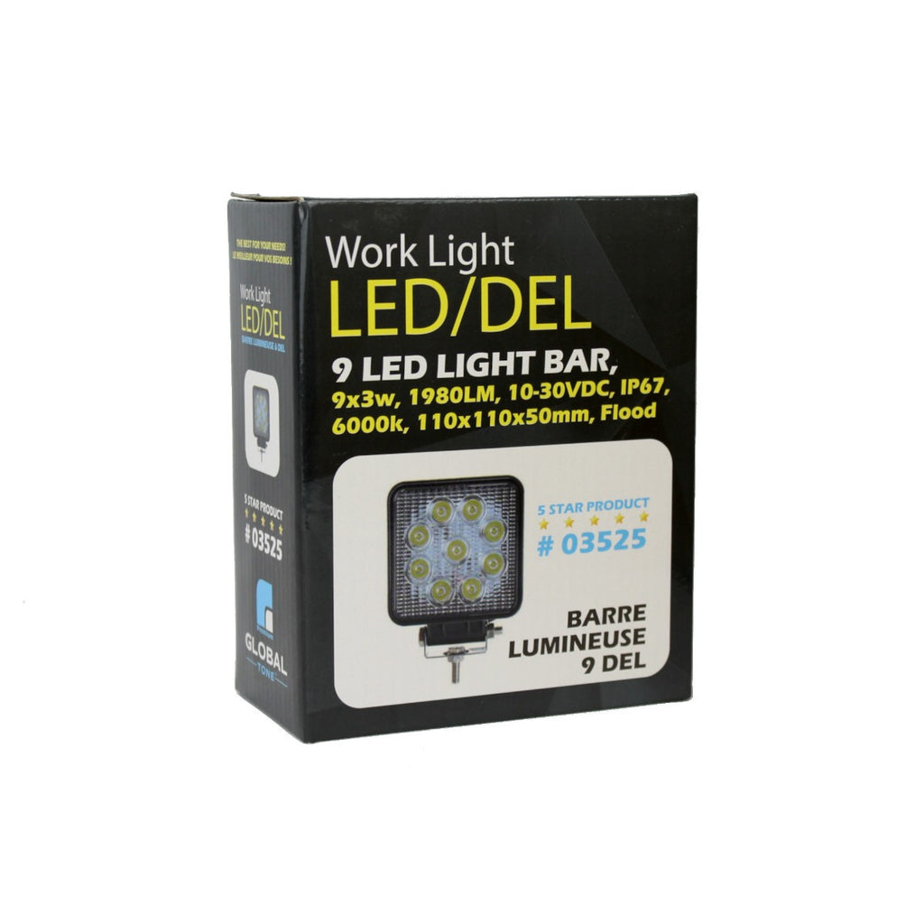 Phare DEL pour véhicule, faisceau large, 27 W, 1980 lm, 10-30 V CC, IP67