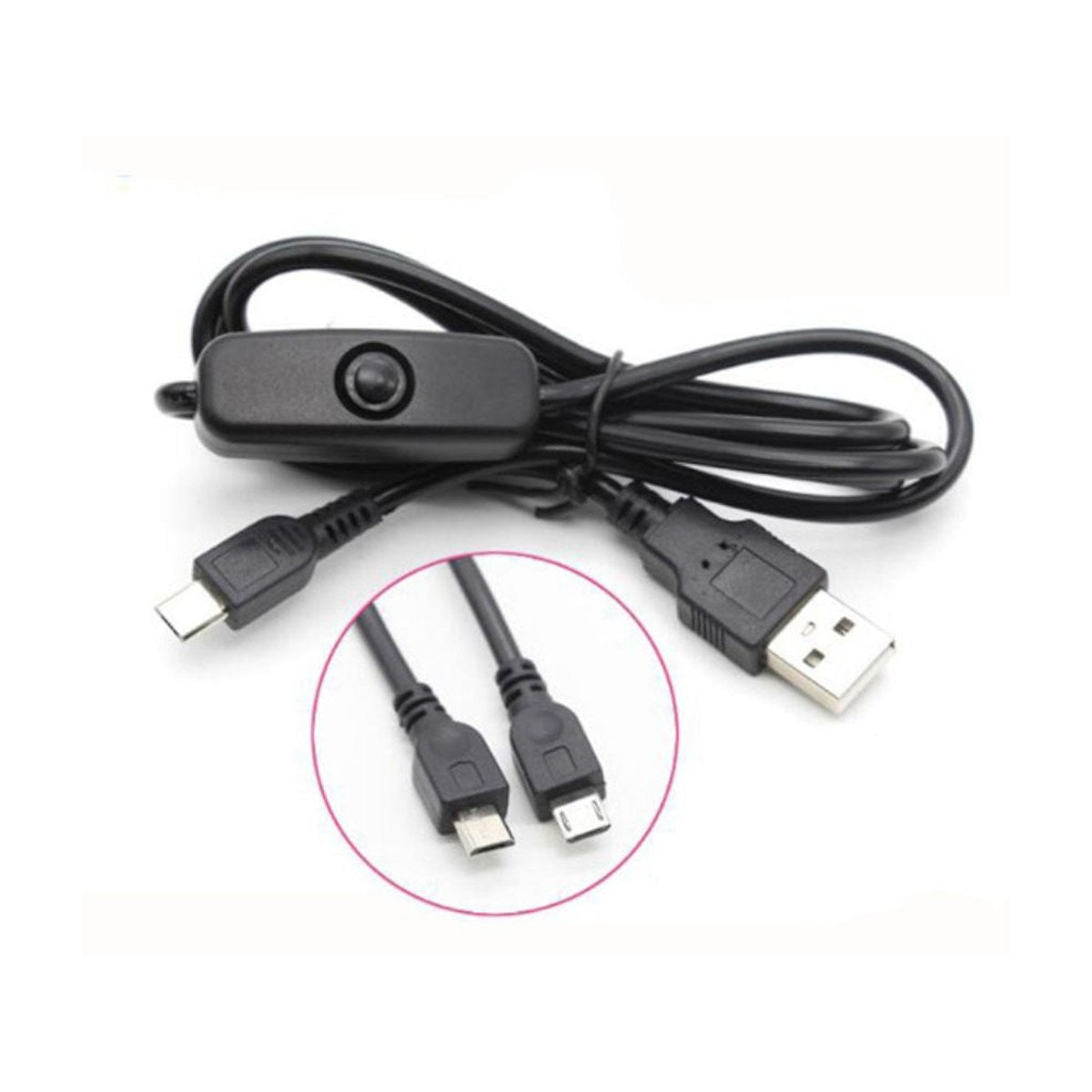 Câble d'alimentation USB vers micro USB avec interrupteur pour Raspberry Pi, 1 m