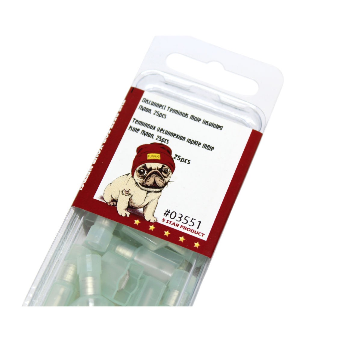 Cosses à déconnexion rapide mâles 0,250 po, 16-14 AWG, nylon, sac de 25