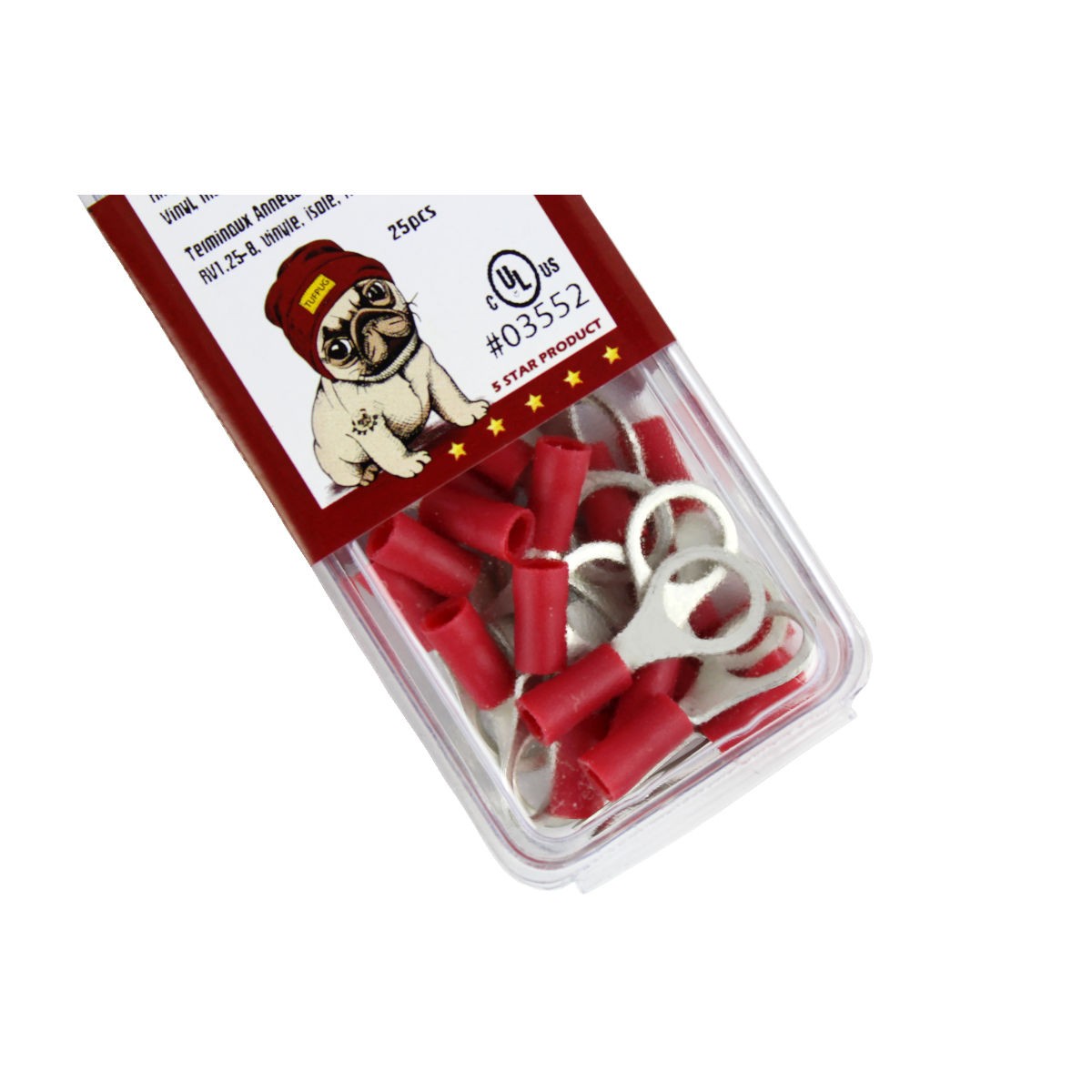 Cosses à anneau 5/16 po, 22-16 AWG, vinyle, rouge, sac de 25
