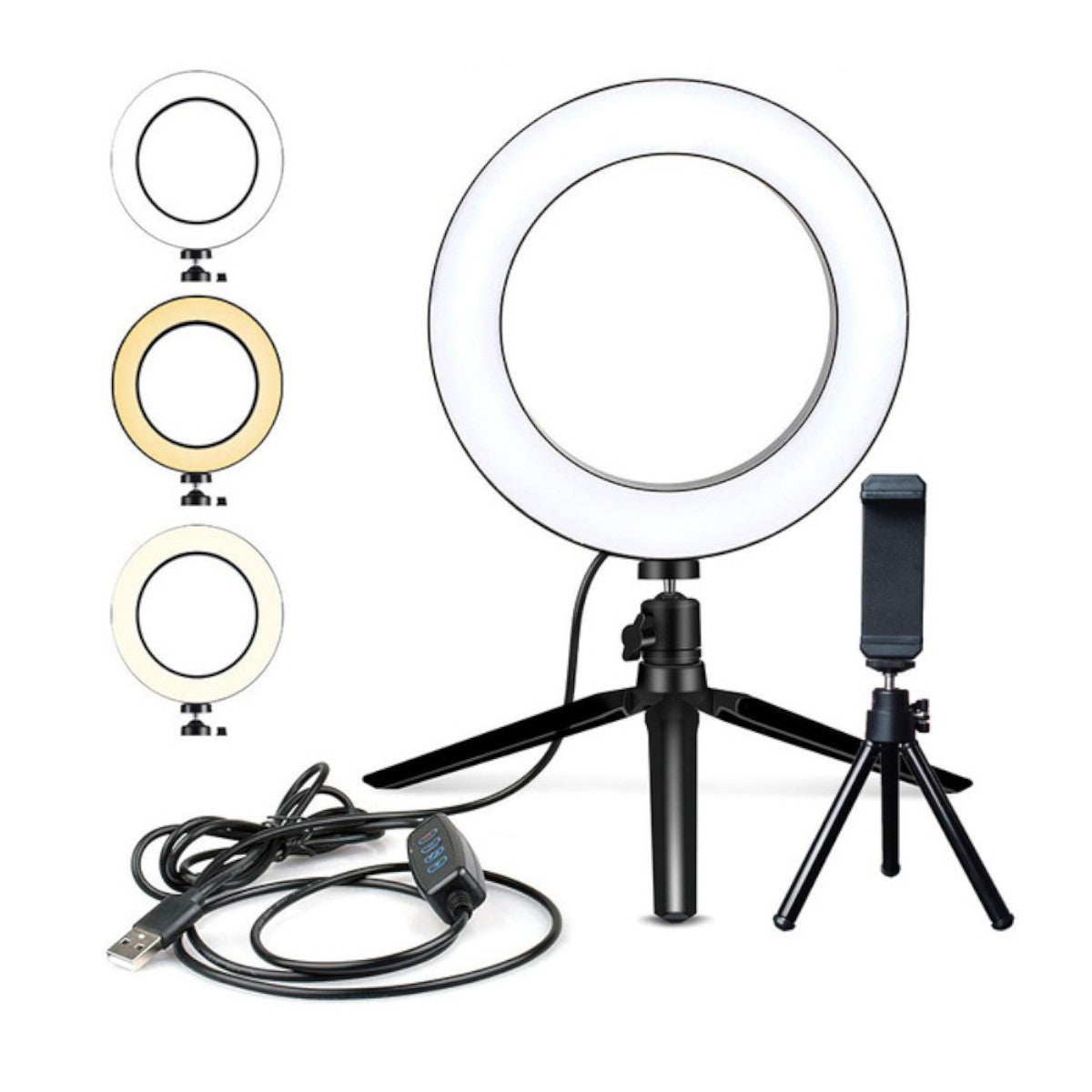 Lumière anneau 10" pour selfie avec 2 supports pour téléphone et 2 trépieds