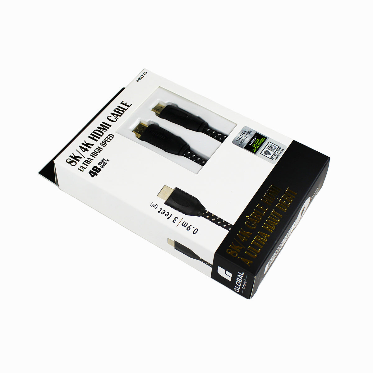 Globaltone Câble HDMI 2.1 8K 60 Hz / 4K 120 Hz, 48 Gbit/s, gaine nylon, 3 pi