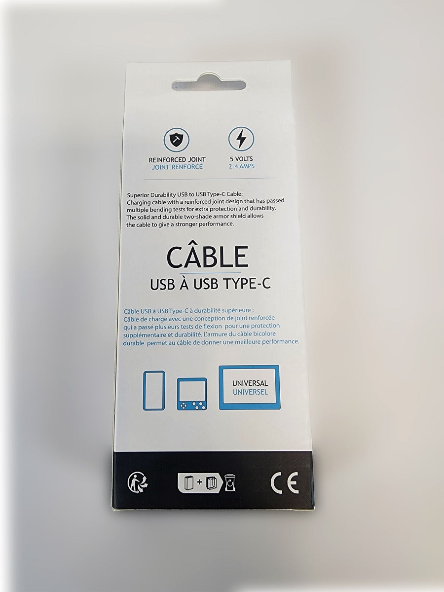 Globaltone Câble USB A vers USB-C, charge et données, 2,4 A, 6 pi, noir