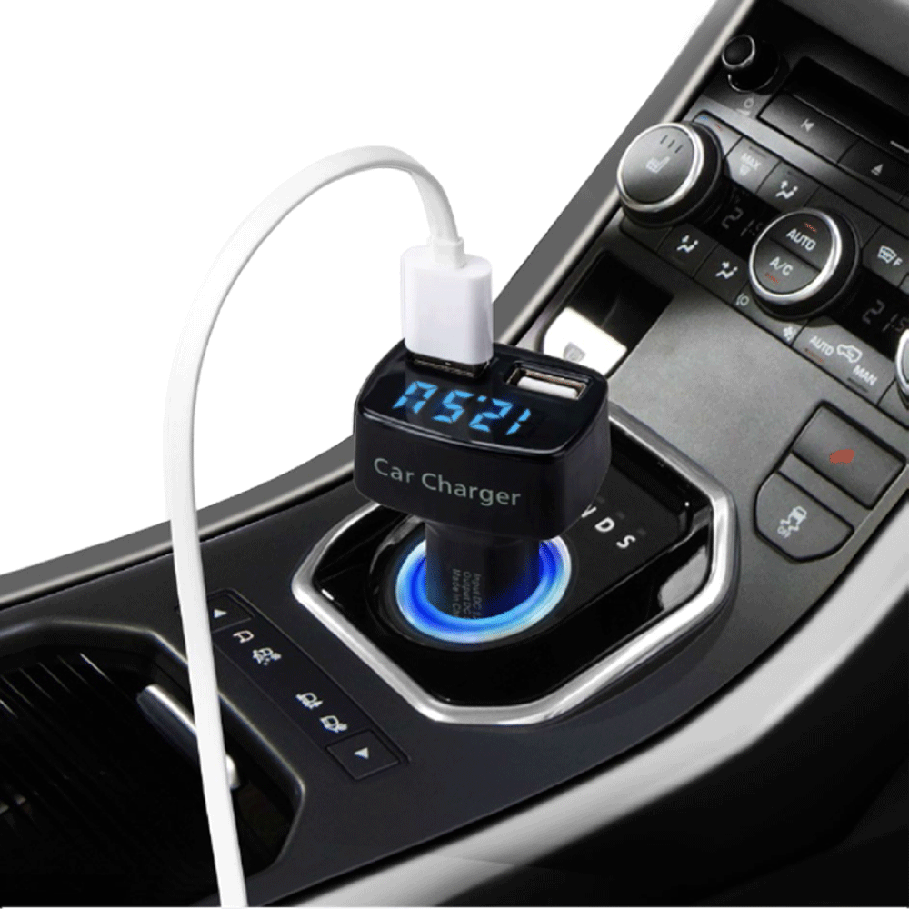 Globaltone Chargeur de voiture 2 ports USB, 3,1 A, avec voltmètre DEL, 12-24 V, noir