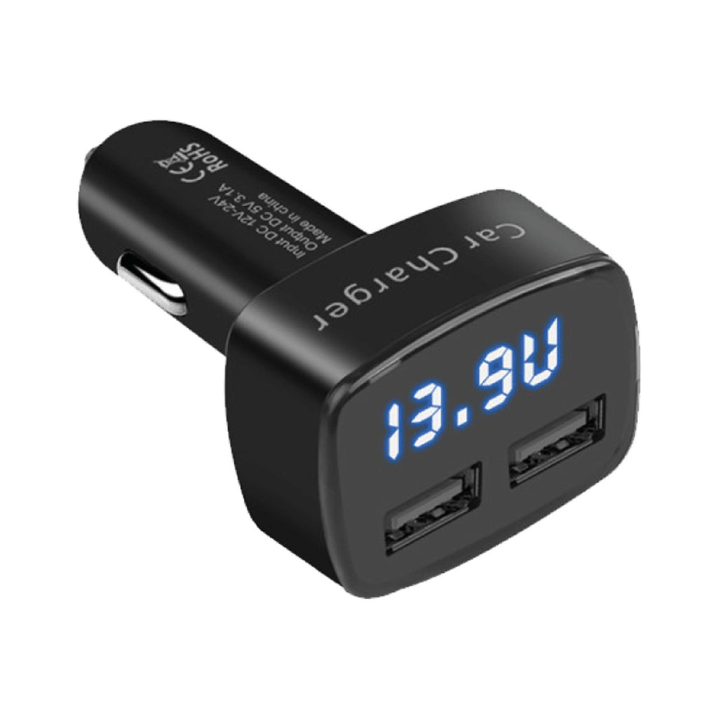 Globaltone Chargeur de voiture 2 ports USB, 3,1 A, avec voltmètre DEL, 12-24 V, noir