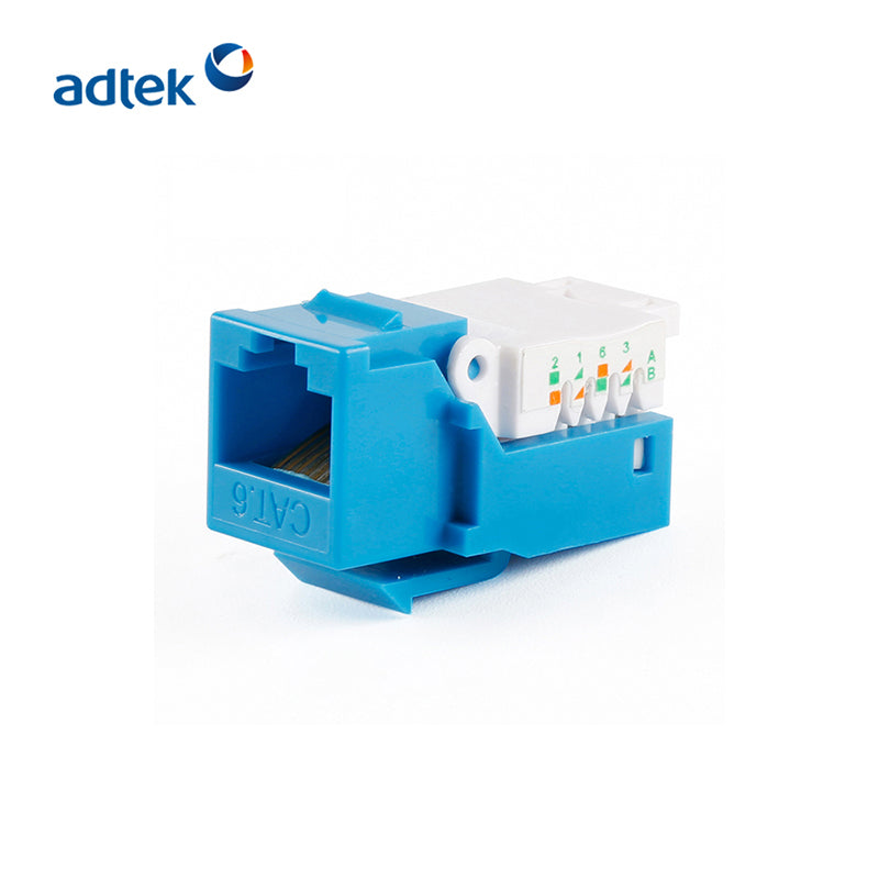Prise keystone RJ45 CAT6 sans outil à 90 degrés, contacts 50 µ or, bleu
