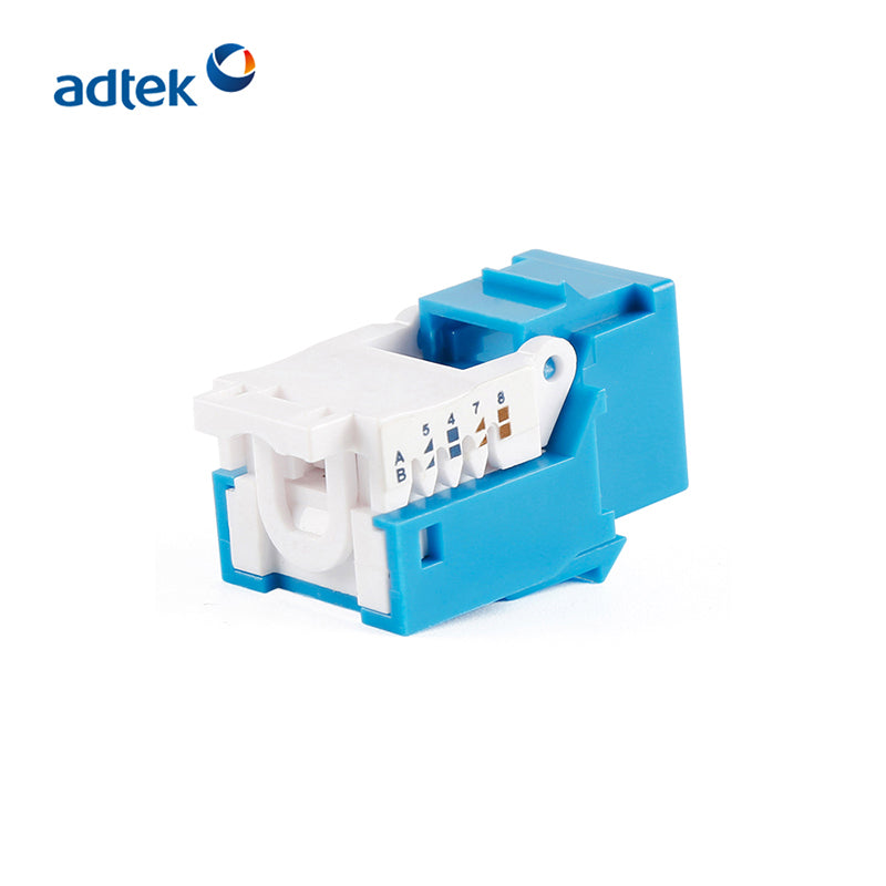 Prise keystone RJ45 CAT6 sans outil à 90 degrés, contacts 50 µ or, bleu