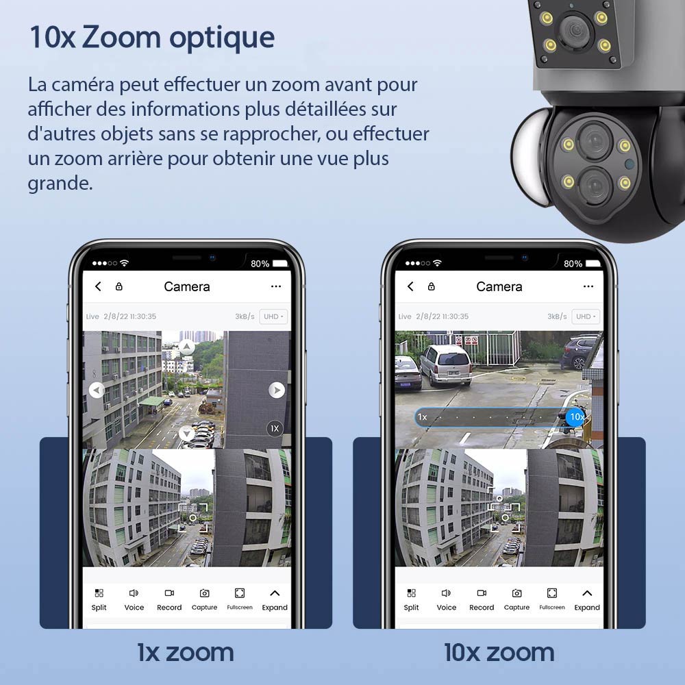 Caméra de sécurité IP panoramique 10X 4MP WIFI avec double objectif
