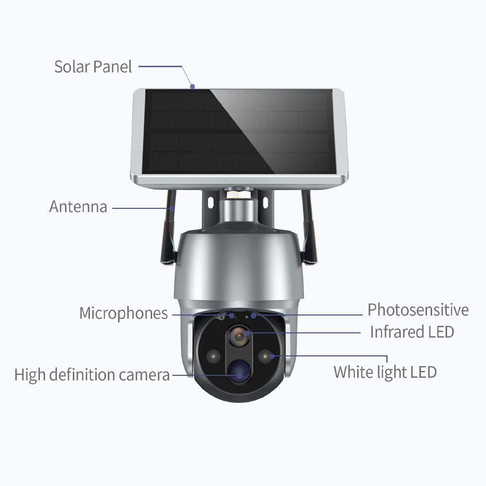 Caméra de sécurité à énergie solaire, PTZ,  WIFI 2MP