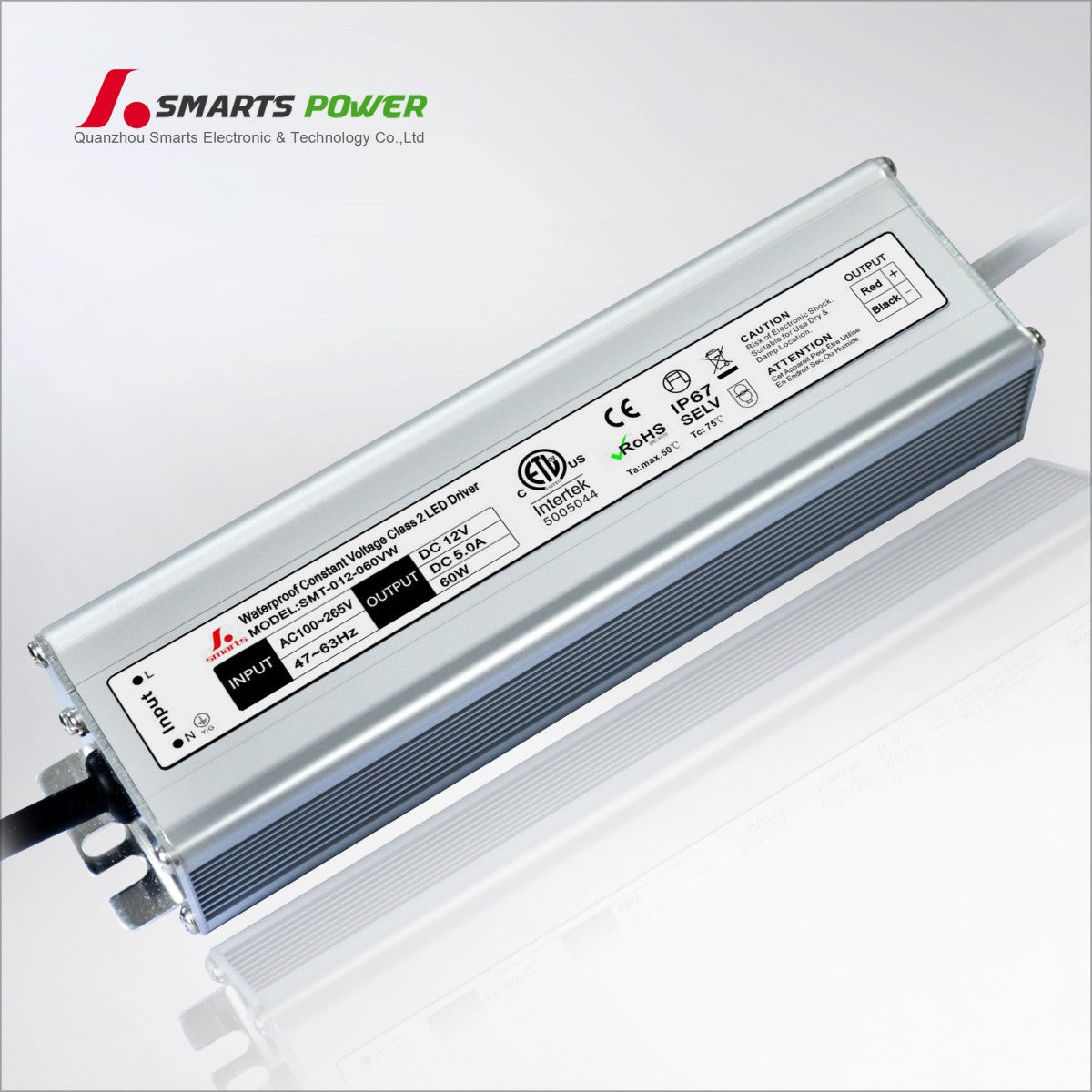 Transfo. DEL voltage constant, in 100-265v, out 5 Amp, 12VDC IP67, Certifié