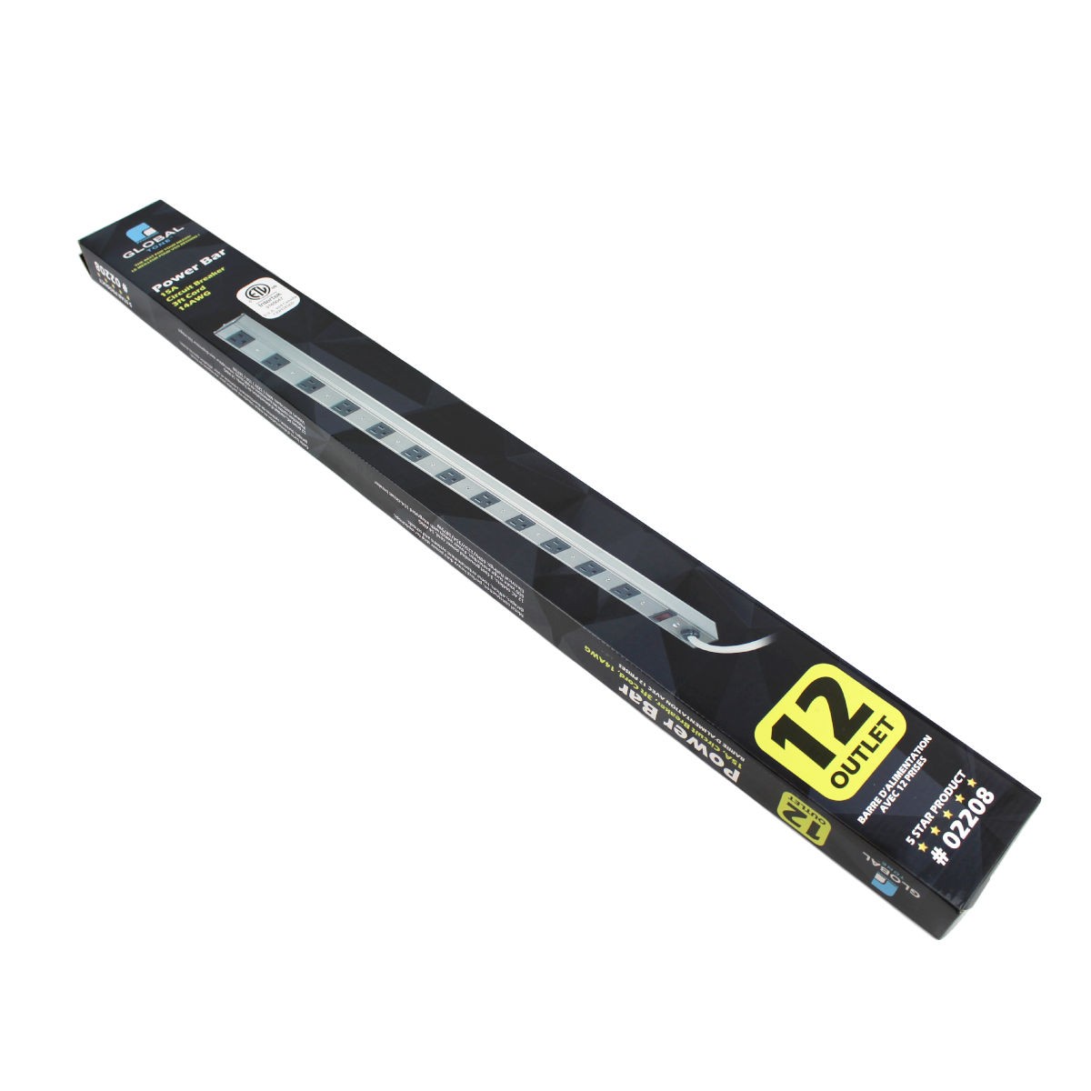 Barre d'alimentation 12 prises en aluminium avec support de fixation, 15 A, cordon 4 pi