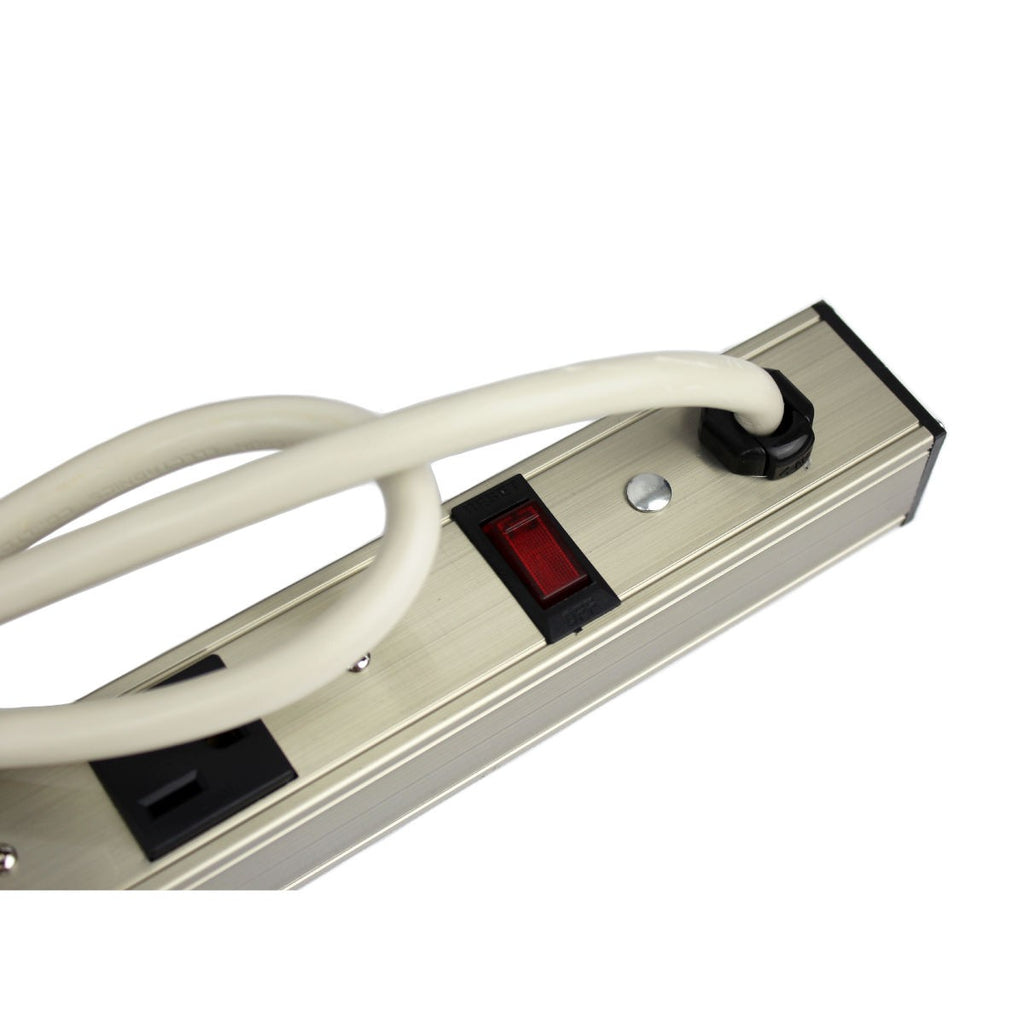 Barre d'alimentation 12 prises en aluminium avec support de fixation, 15 A, cordon 4 pi