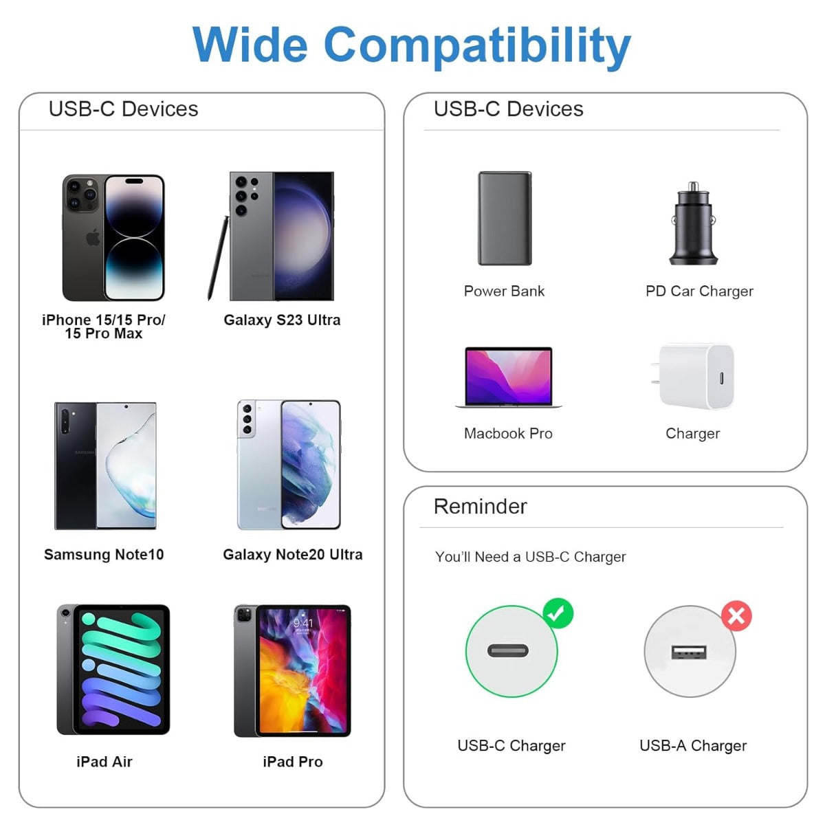 Câbles USB-C vers USB-C 60 W, certifiés MFi, 10 pi, paquet de 4