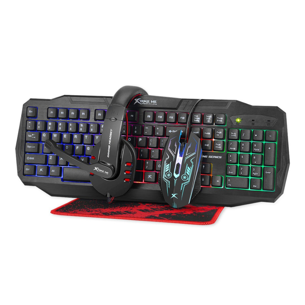Xtrike Me Ensemble de jeu 4 en 1 CM-406 : clavier rétroéclairé, souris, casque et tapis