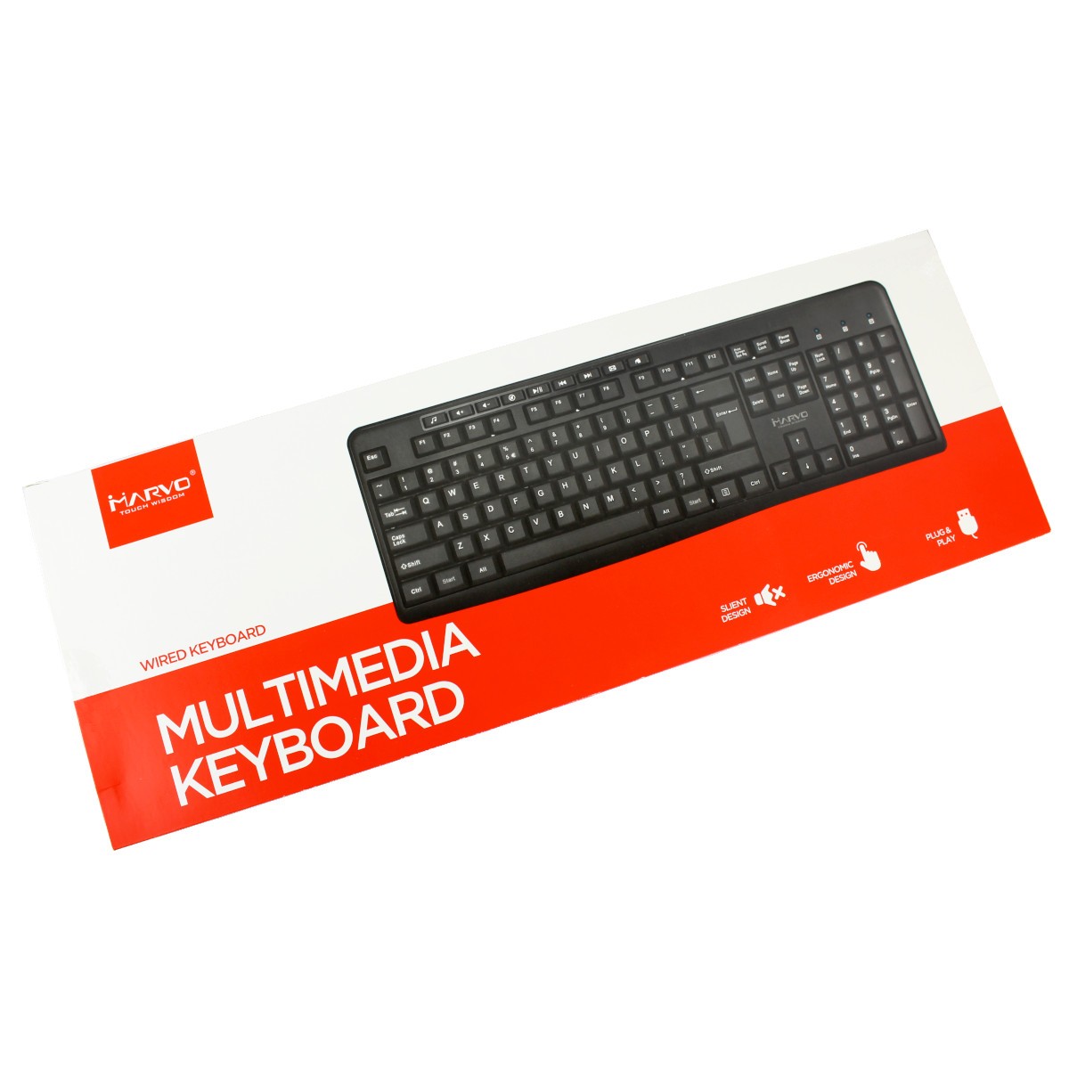 Marvo Office Clavier filaire USB, 104 touches + 9 touches multimédias, anglais, noir (DKB002)