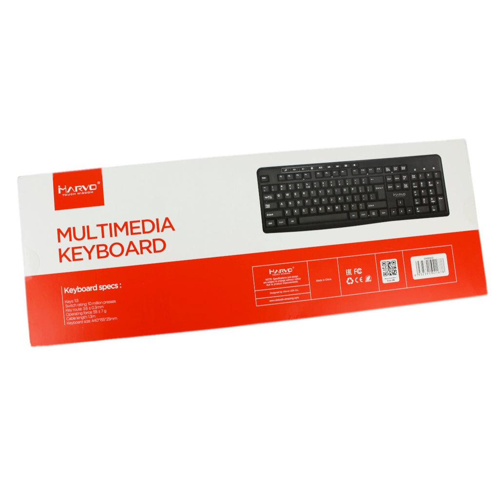 Marvo Office Clavier filaire USB, 104 touches + 9 touches multimédias, anglais, noir (DKB002)