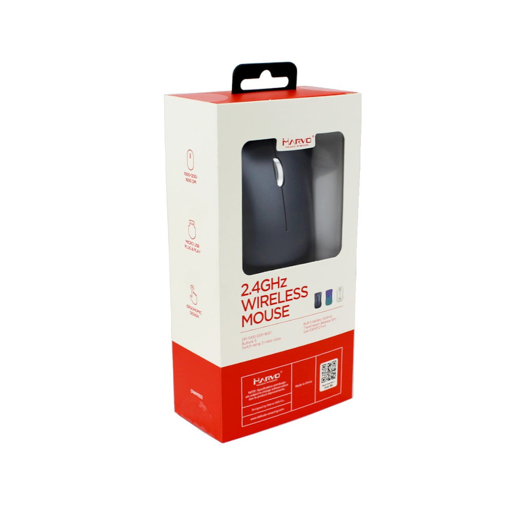 Marvo Office Souris sans fil 2,4 GHz, 3 boutons, 1600 DPI, batterie intégrée, noir (DWM102BK)