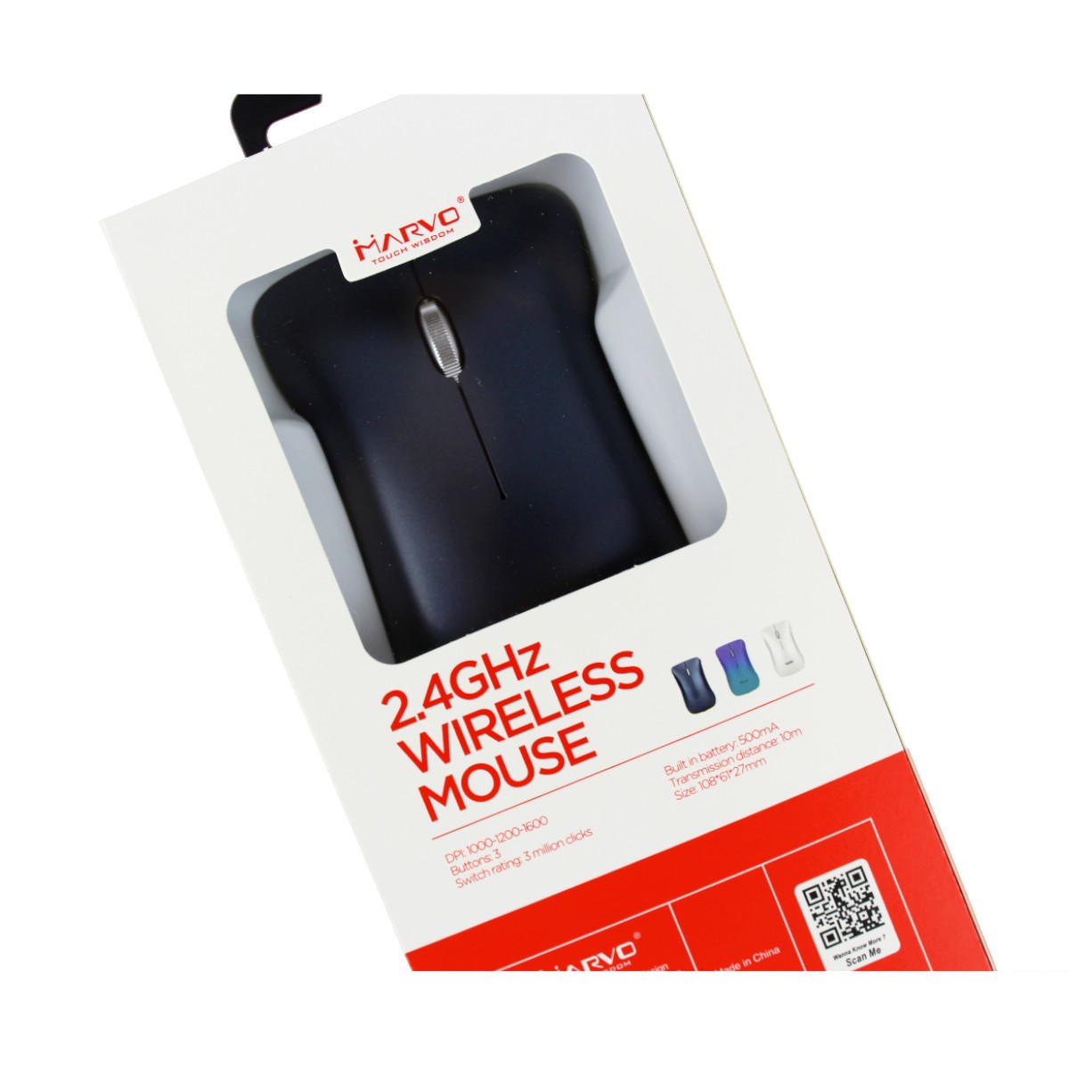 Marvo Office Souris sans fil 2,4 GHz, 3 boutons, 1600 DPI, batterie intégrée, noir (DWM102BK)
