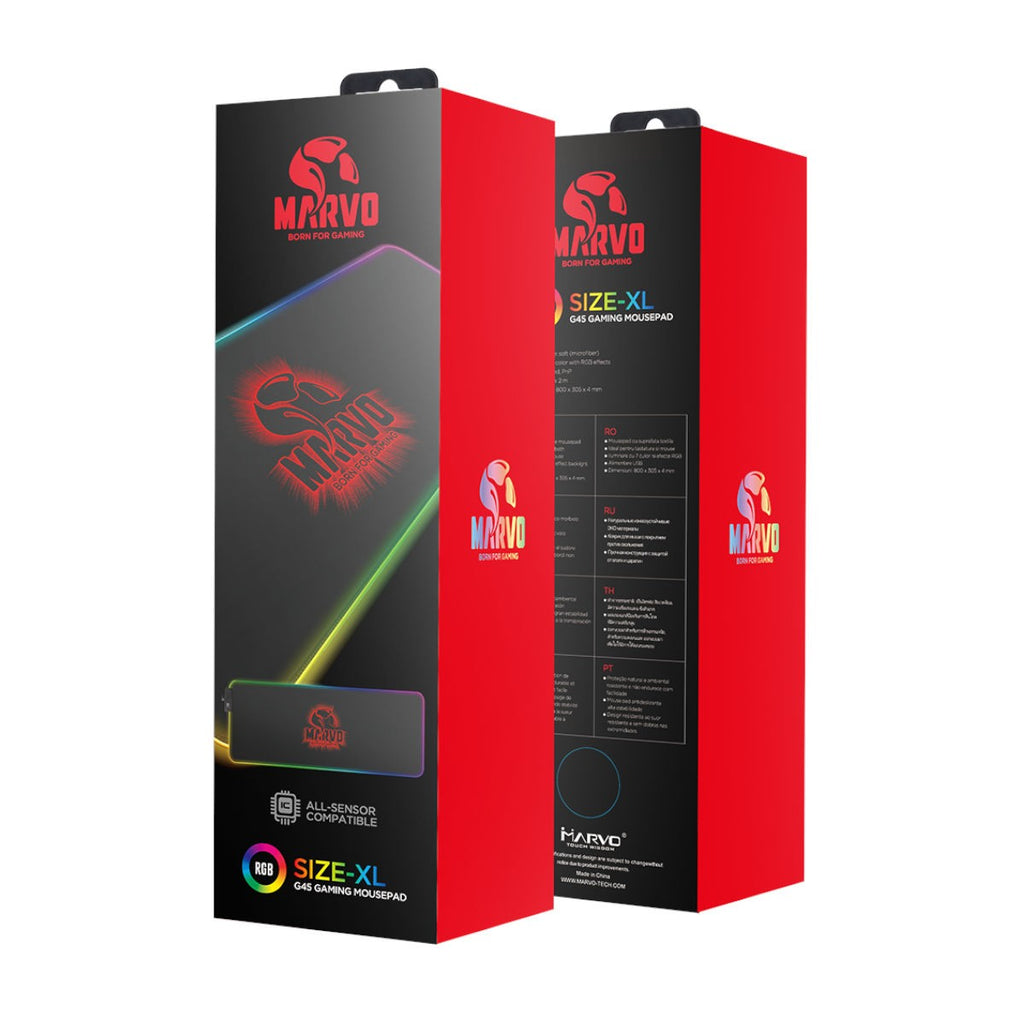 Marvo Pro Tapis de souris RGB 7 couleurs, surface microfibre, alimenté par USB (G45)