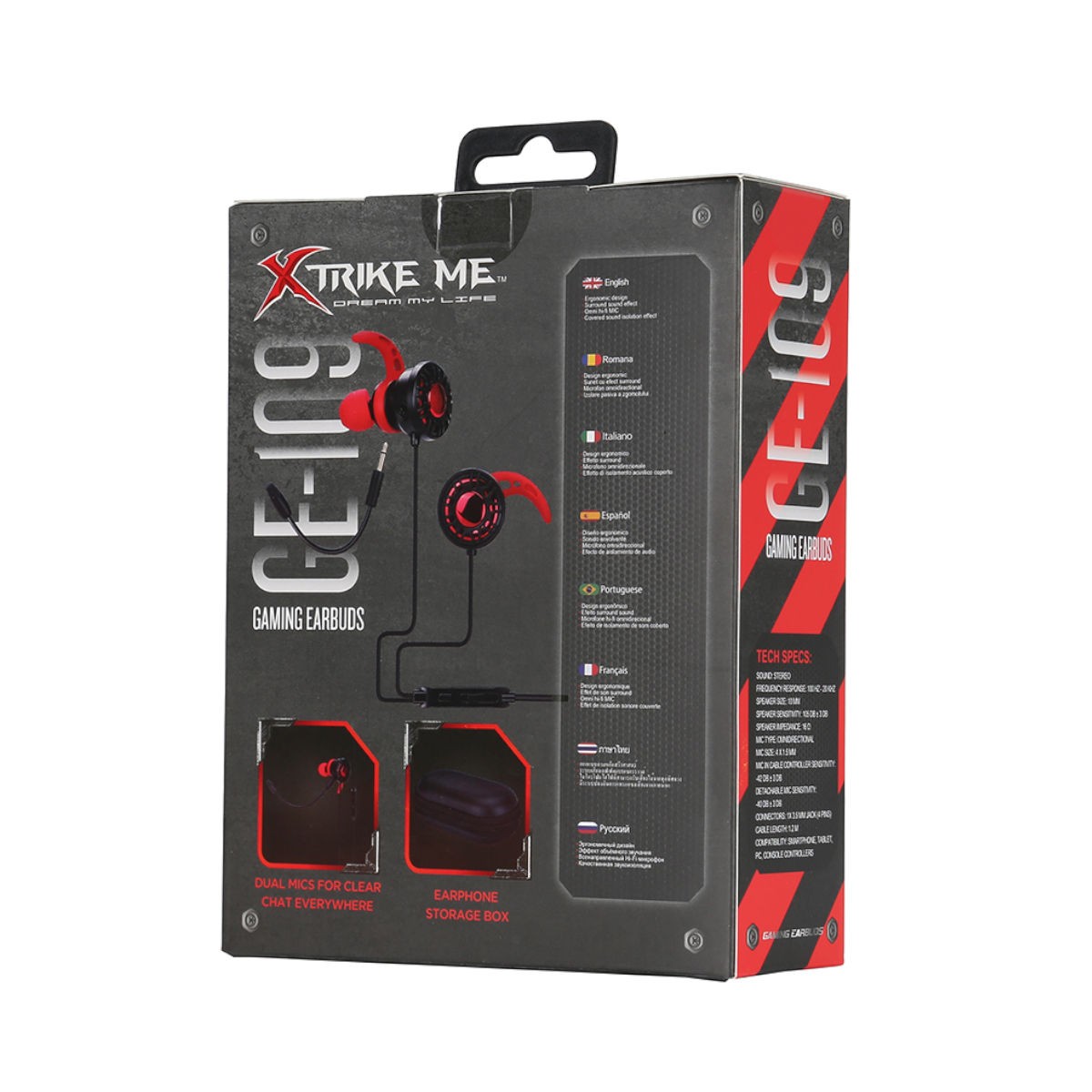 Xtrike Me Écouteurs de jeu intra-auriculaires stéréo avec microphone, câble 1,2 m (GE-109)