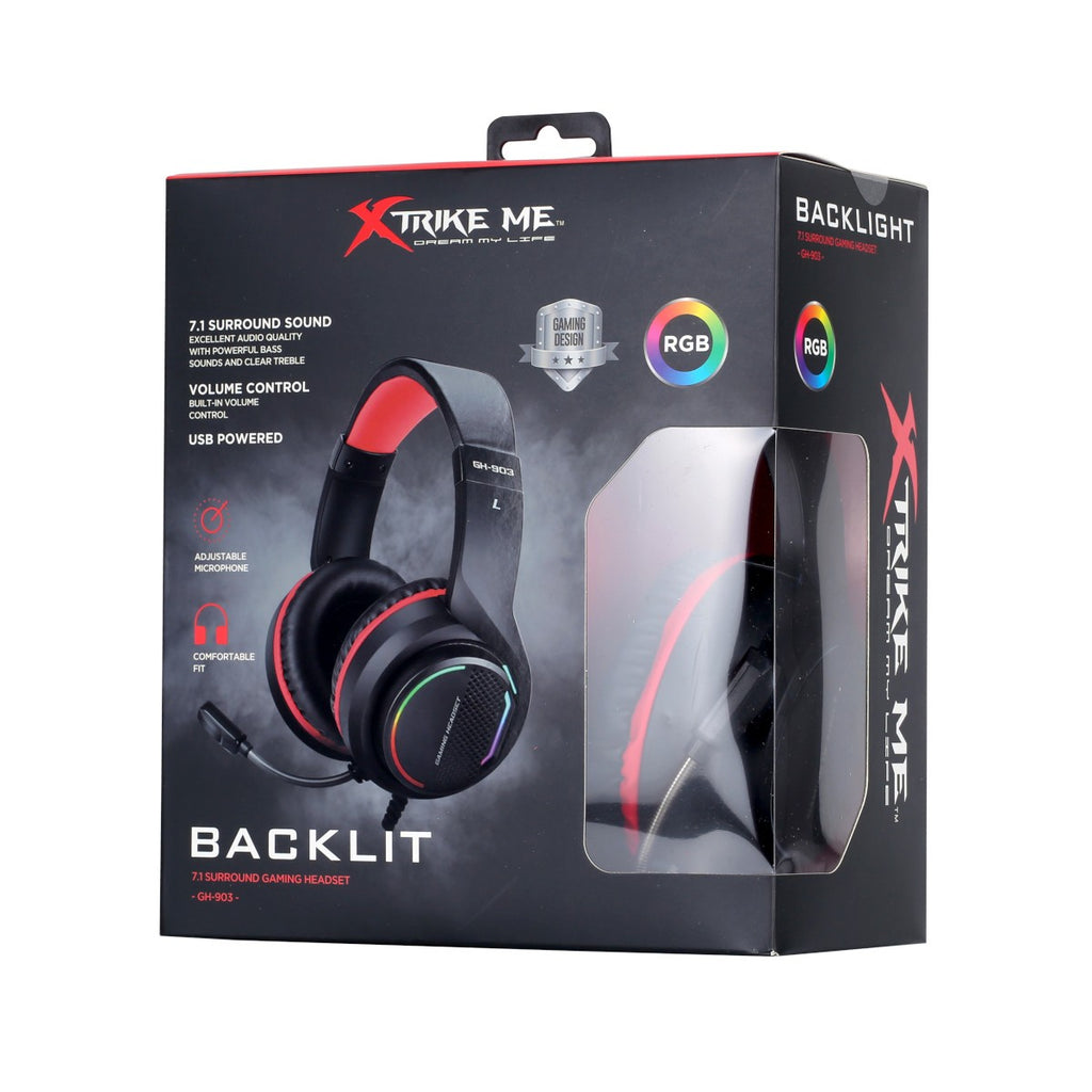Xtrike Me Casque de jeu son surround 7.1 avec rétroéclairage RGB, câble 2,2 m (GH-903)