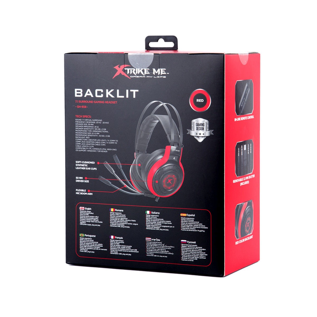 Xtrike Me Casque de jeu à son surround 7.1 avec rétro-éclairage RGB GH-908