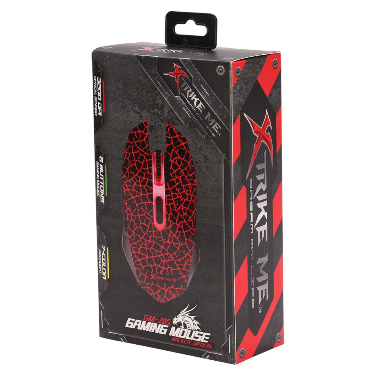 Xtrike Me Souris de jeu optique filaire GM-205, 6 boutons, rétroéclairage 7 couleurs, 3200 DPI