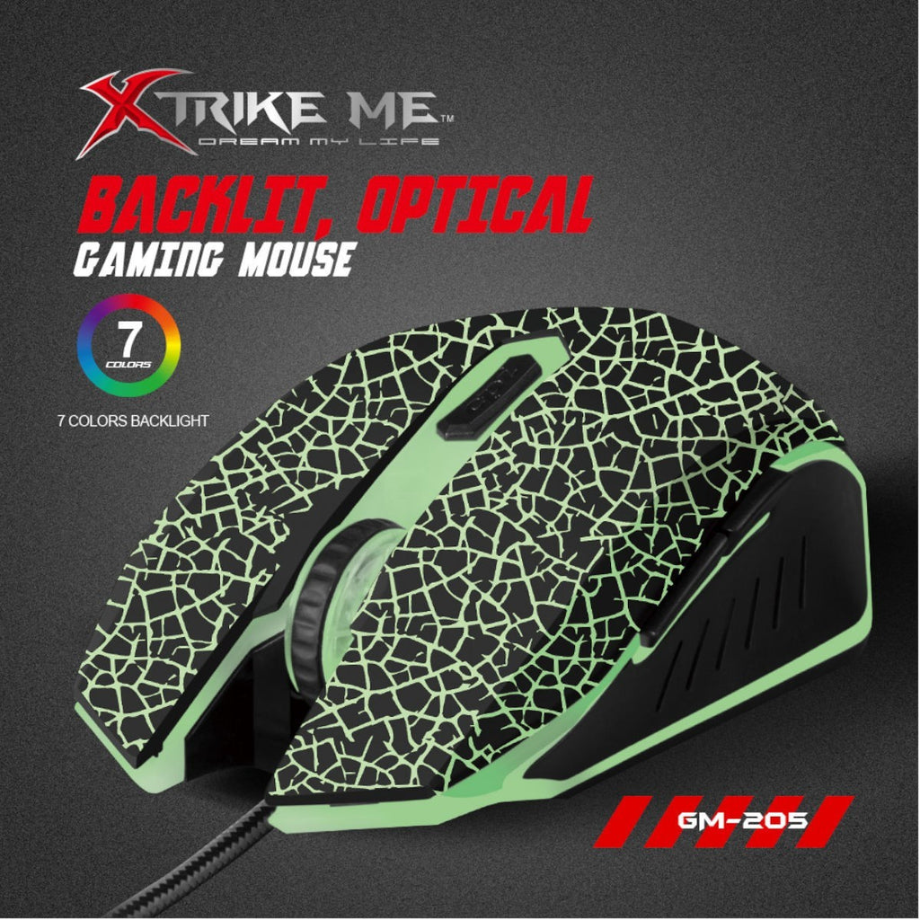 Xtrike Me Souris de jeu optique filaire GM-205, 6 boutons, rétroéclairage 7 couleurs, 3200 DPI