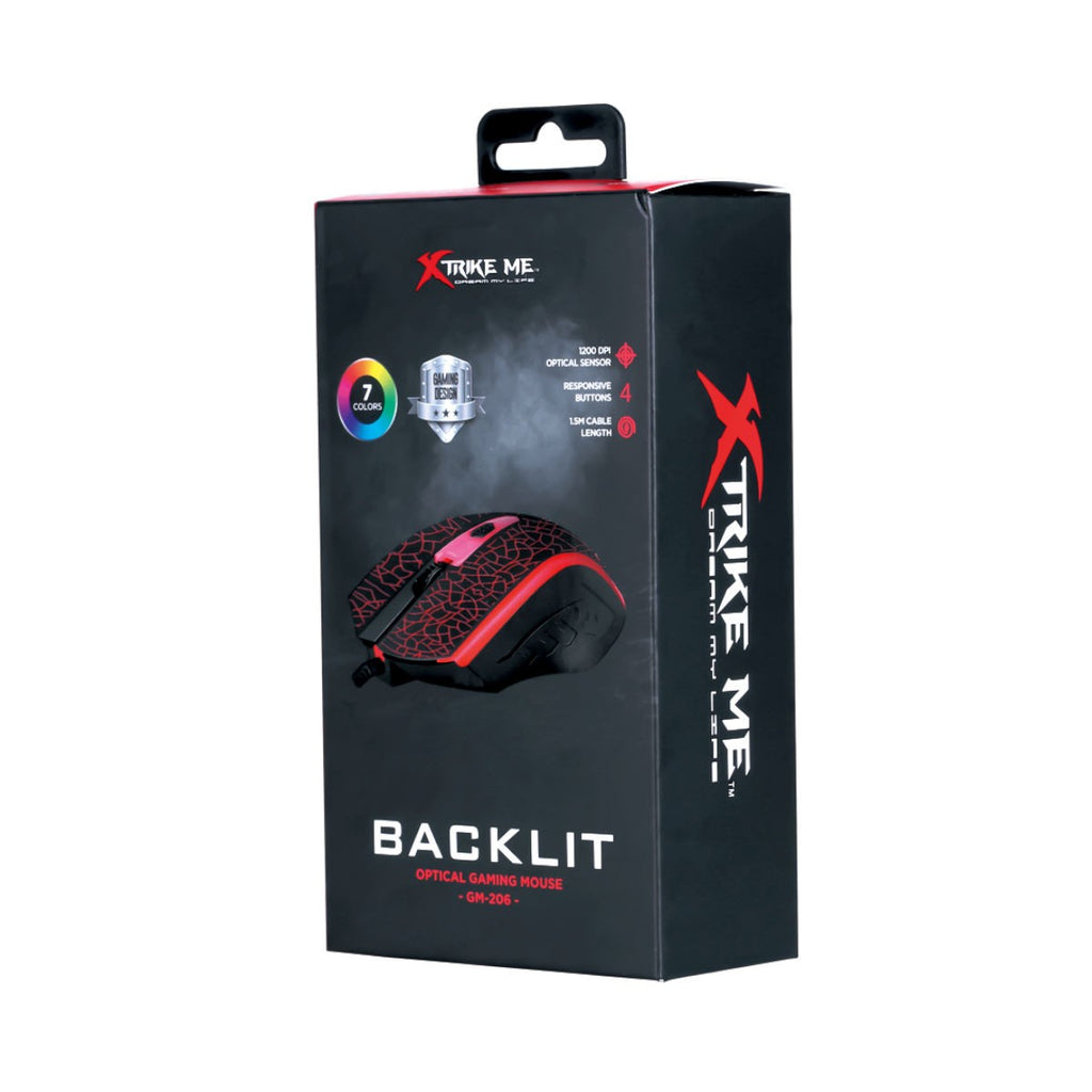 Xtrike Me Souris de jeu optique filaire GM-206, 4 boutons, rétroéclairage 7 couleurs, 1200 DPI