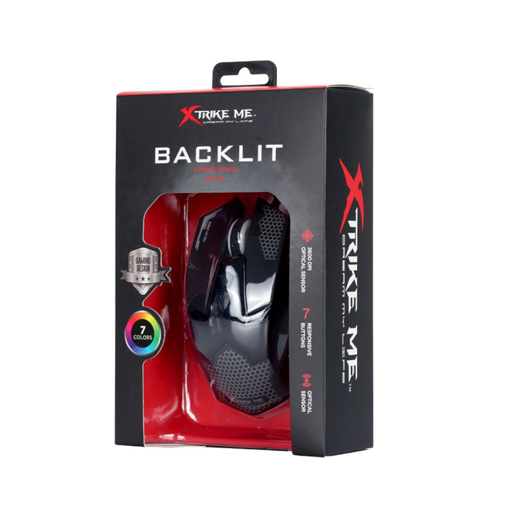 Xtrike Me Souris de jeu optique filaire GM-216, 7 boutons, rétroéclairage 7 couleurs, 3600 DPI