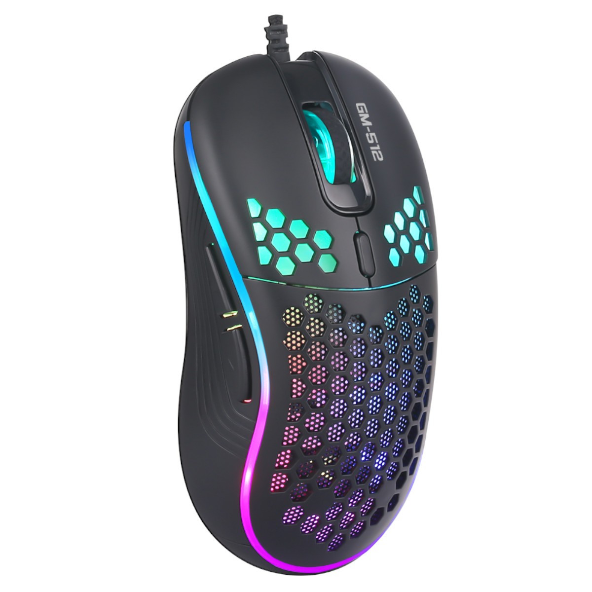 Xtrike Me Souris de jeu optique filaire GM-512, 7 boutons, rétroéclairage RGB, 6400 DPI