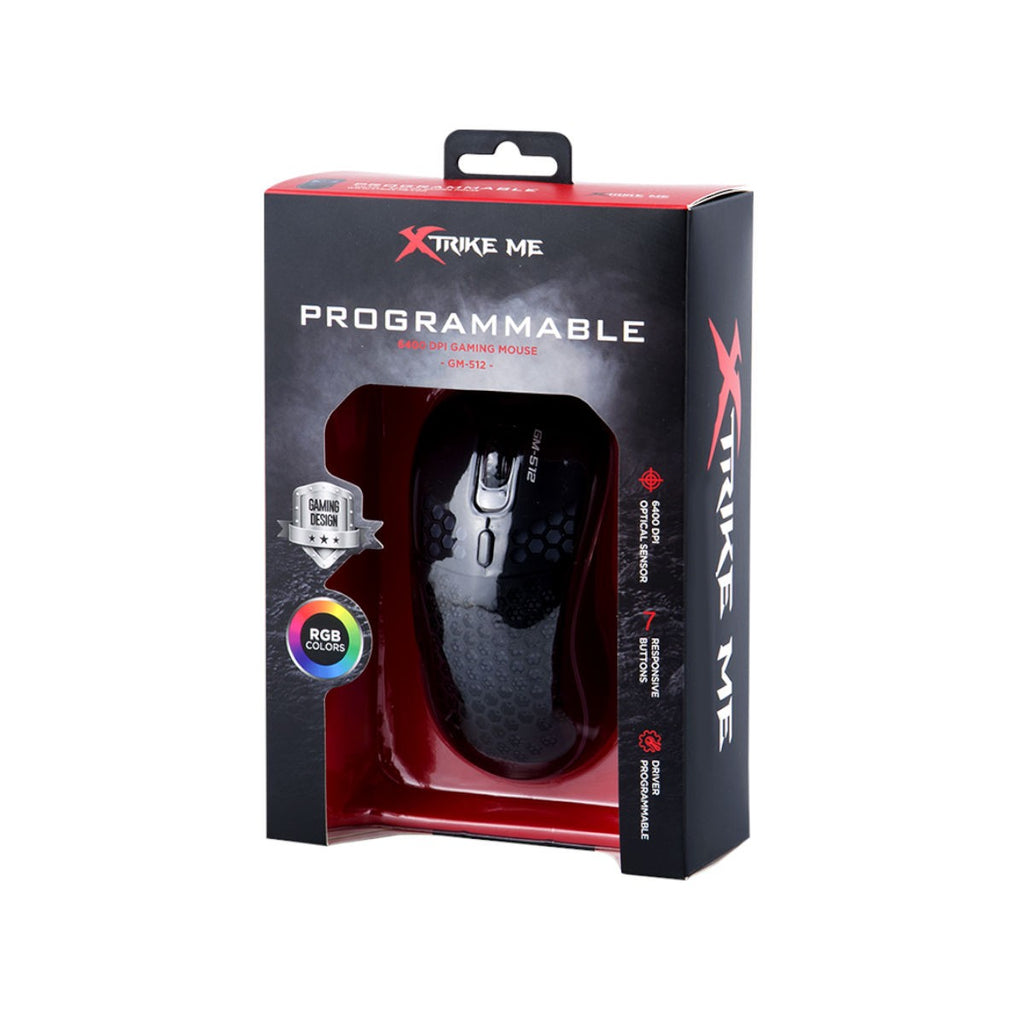 Xtrike Me Souris de jeu optique filaire GM-512, 7 boutons, rétroéclairage RGB, 6400 DPI
