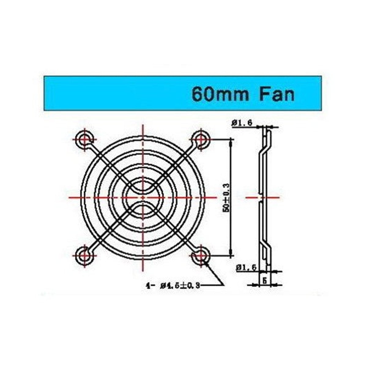 Grille de ventilateur en métal, 60 mm