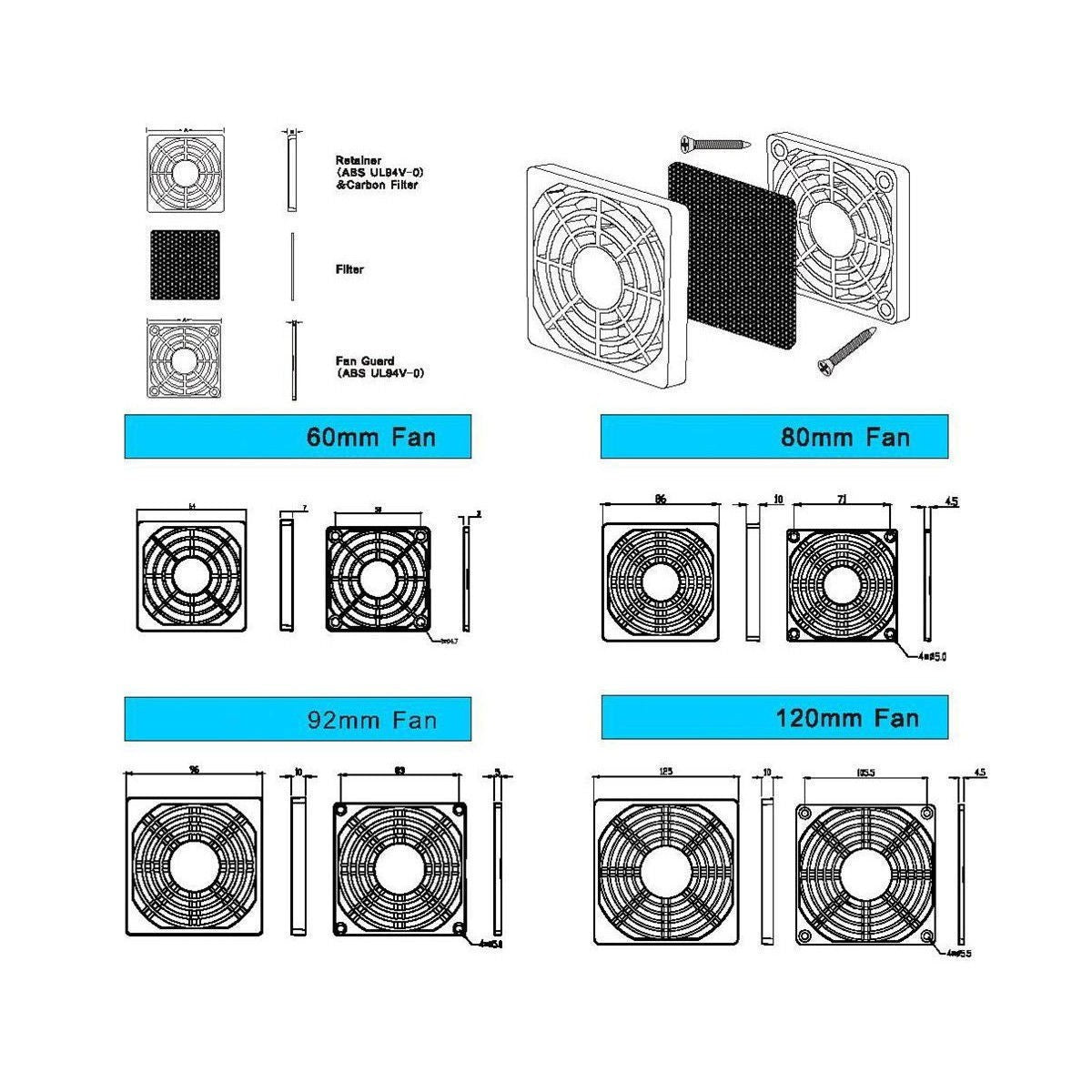 Grille-filtre en plastique pour ventilateur 120 mm